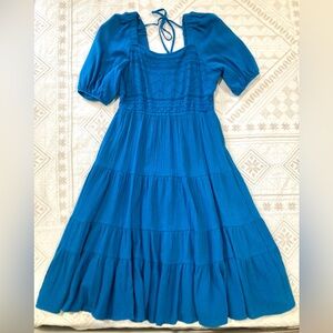 Nurture by Westbound Women Boho Blue Embroidered Tiered Midi Dress M